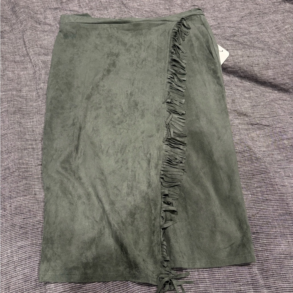 Love Forest Green Pencil Skirt with Fringe